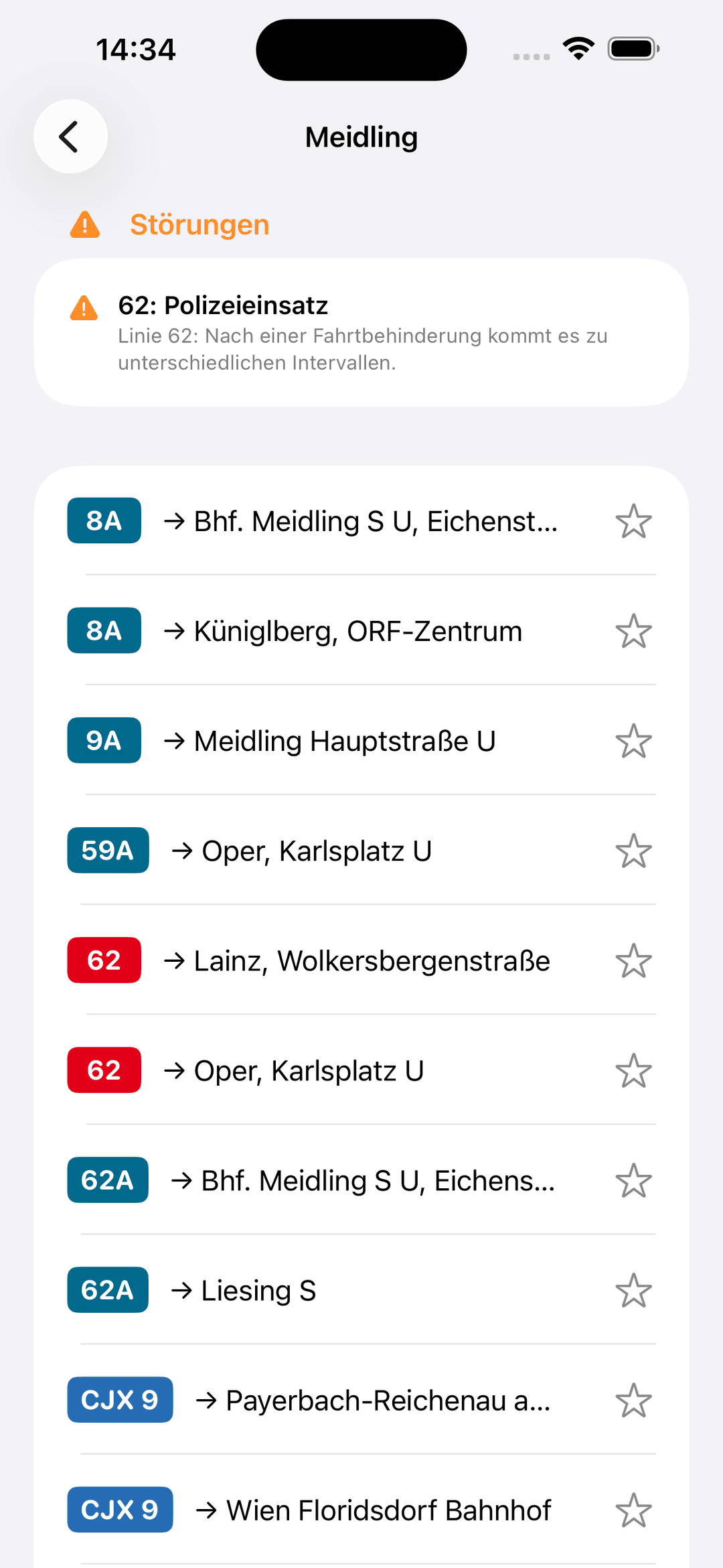 Haltestellenübersicht