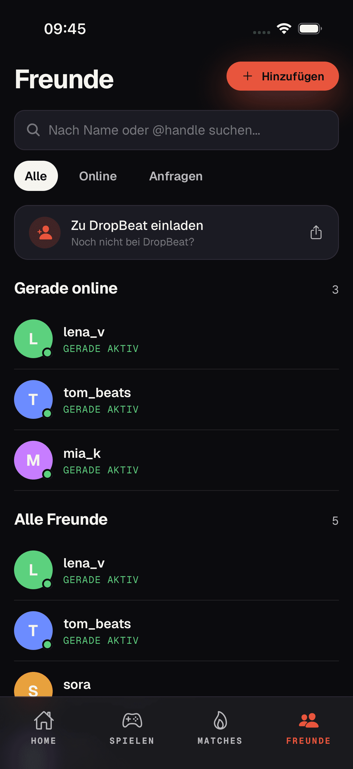 DropBeat Freundesliste